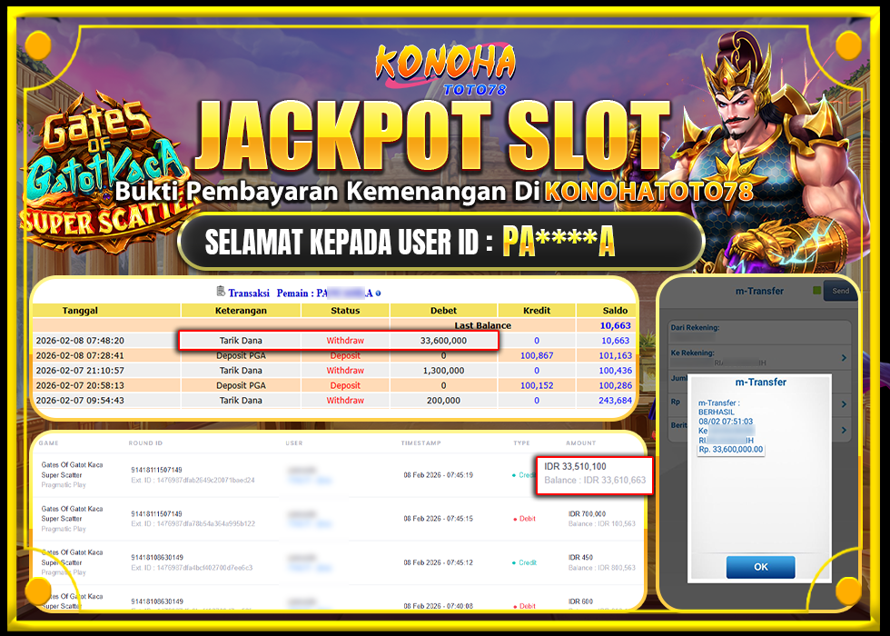 KONOHATOTO78 JACKPOT GATES OF GATOT KACA SUPER SCATTER  Rp.33.600.000,- LUNAS